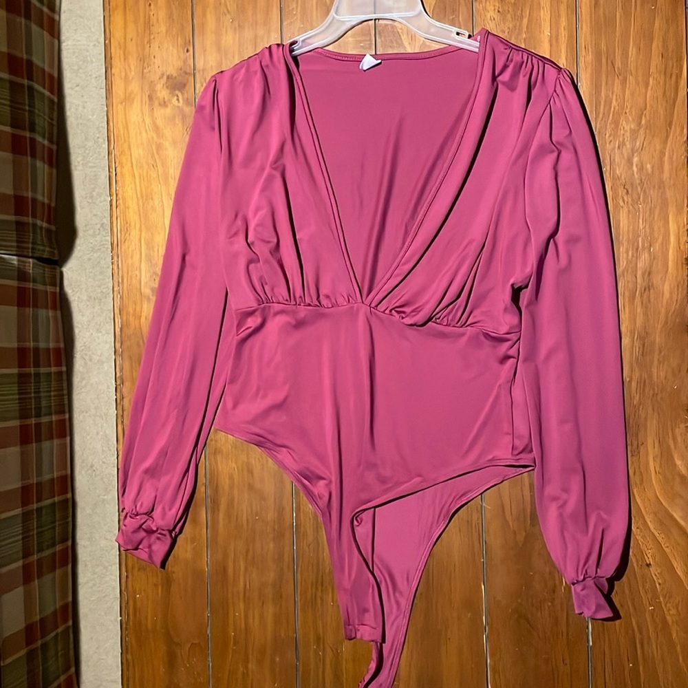 Women’s going out top bodysuit deep v plunge pink